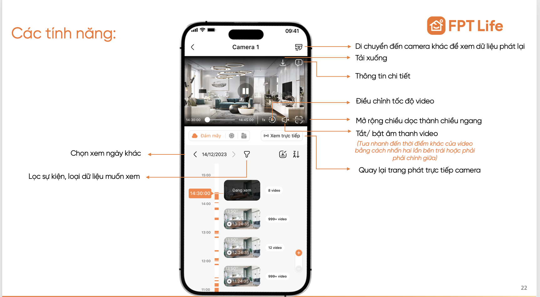 Cách lọc sự kiện khi xem lại camera FPT